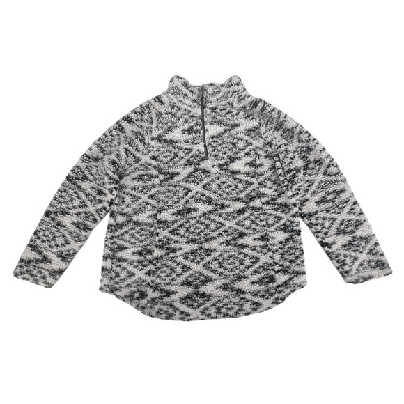 Cozy Sherpa Black White Geometric Print Long Sleeve Sweatshirt Size XL Women’s - Picture 1 of 5
